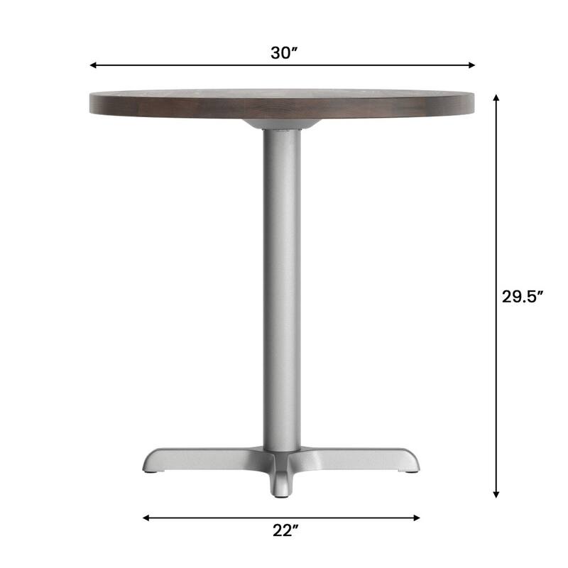 Round Solid Wood Commercial Tabletop with 22" x 22" Table Height X-Base - 30"W x 30"D x 29.5"H