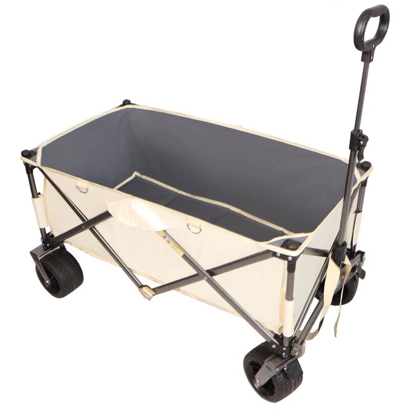 Heavy Duty Utility Folding Wagon Cart with Big Wheels, Adjustable Handle&Drink Holders - White