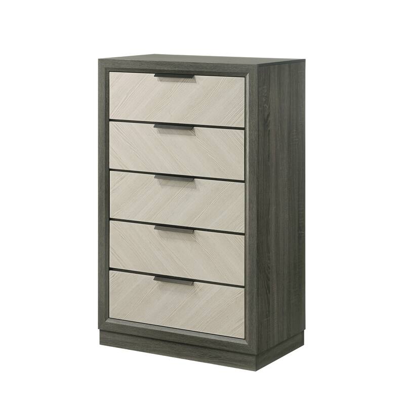Visalia White/Grey Solid Wood Tall 5-Drawer Modern Bedroom Chest