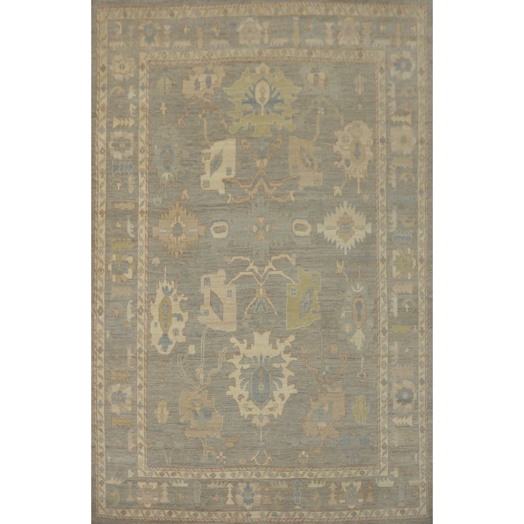 Vegetable Dye Wool Oushak Turkish Area Rug, Floral Geometric Carpet - 12' 0'' X 8' 10''