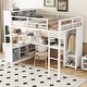 preview thumbnail 2 of 9, Full Size Metal Loft Bed with Wardrobe And L-shaped Desk, Storage Cubes and Shelves Off White