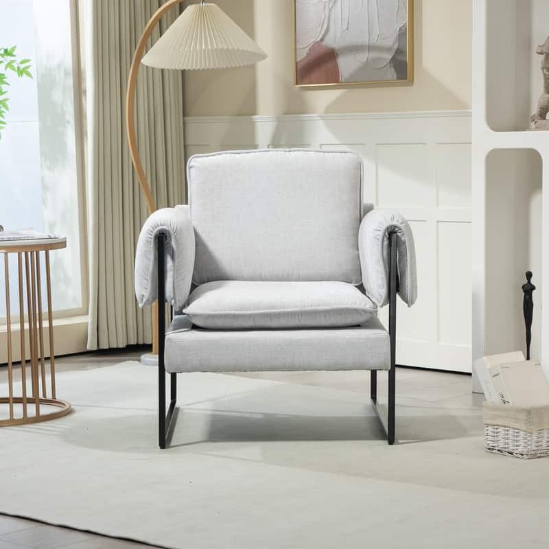 XINMICS Mid-Century Modern Accent Chair, Upholstered Armchair with Armrests and Metal Frame for Living Room, Bedroom