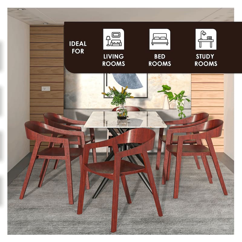 Dining Chair in Oak Wood with Open Back Design and Armrests Set of 4 Rivo Series