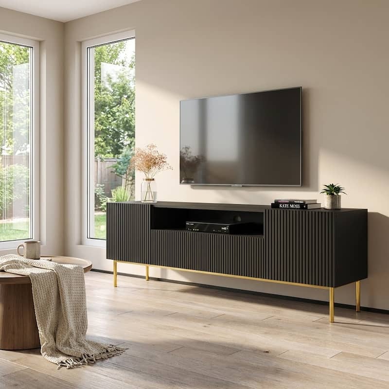 Meble Furniture Nicole Modern TV Stand for TVs up to 85" with Storage Cabinet, Matte Finish for up to 80" TVs - 74.8"W