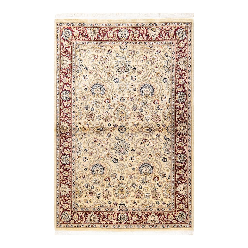 Overton Hand Knotted Wool Vintage Inspired Traditional Mogul Ivory Area Rug - 4 x 6