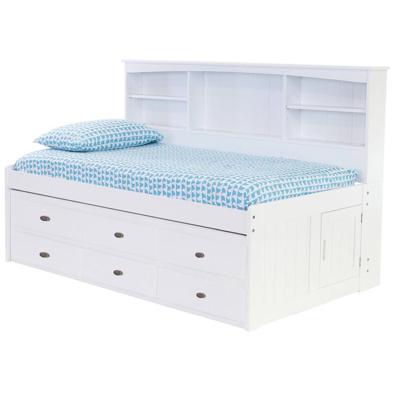 Twin Bookcase Daybed with Drawers - White Daybed Frame for Kids Bedroom