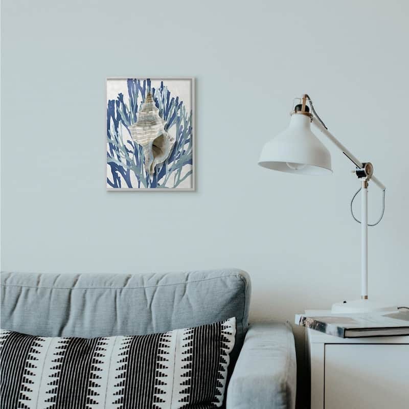 Stupell Tower Shell Coral Blue Beach Design Framed Giclee Texturized Art by Caroline Kelly