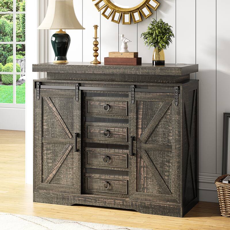 Sideboard With Hidden Gun Lock And Led Lights - Black