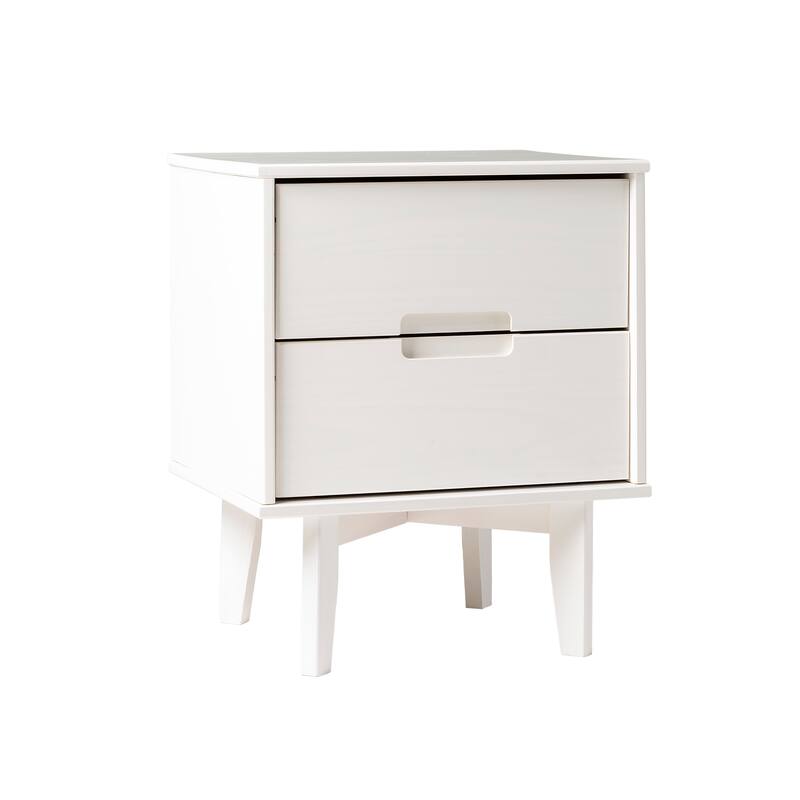 Mid-Century Modern 2-Drawer Nightstand with Cutout Handles in White - White