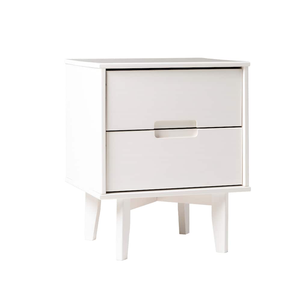Mid-Century Modern 2-Drawer Nightstand with Cutout Handles in White