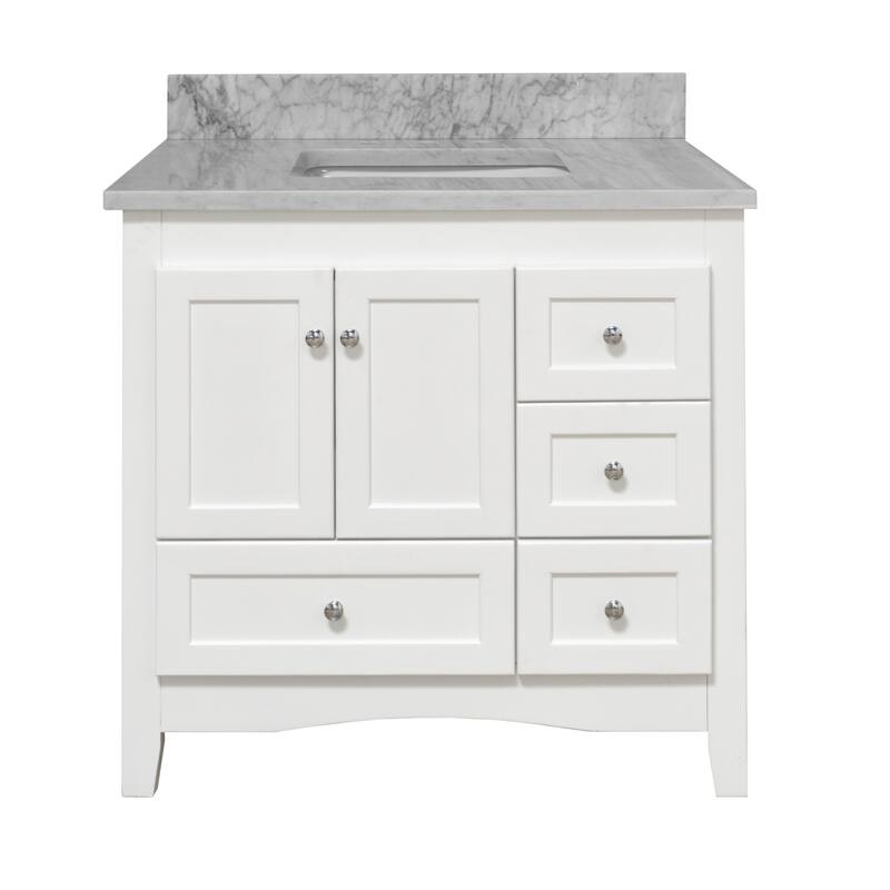 KitchenBathCollection Abbey 36" Bathroom Vanity with Carrara Marble Top