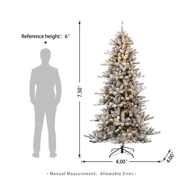 dimension image slide 6 of 7, Glitzhome 6FT/7.5FT/9FT/11FT Snow Flocked Pre-lit Artificial Fir Christmas Trees