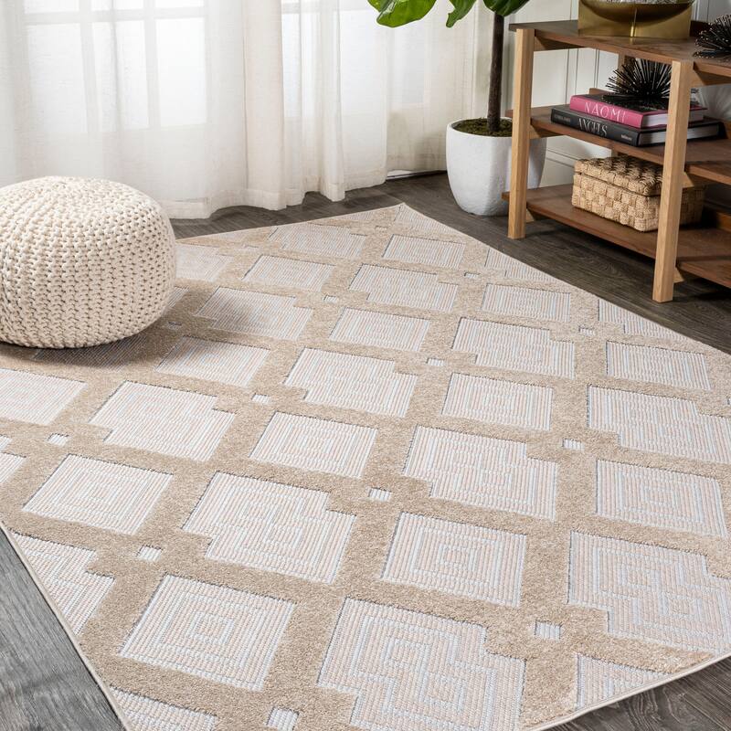 JONATHAN Y Haze High-Low Pile Ogee Trellis Tone-on-Tone Indoor/Outdoor Area Rug