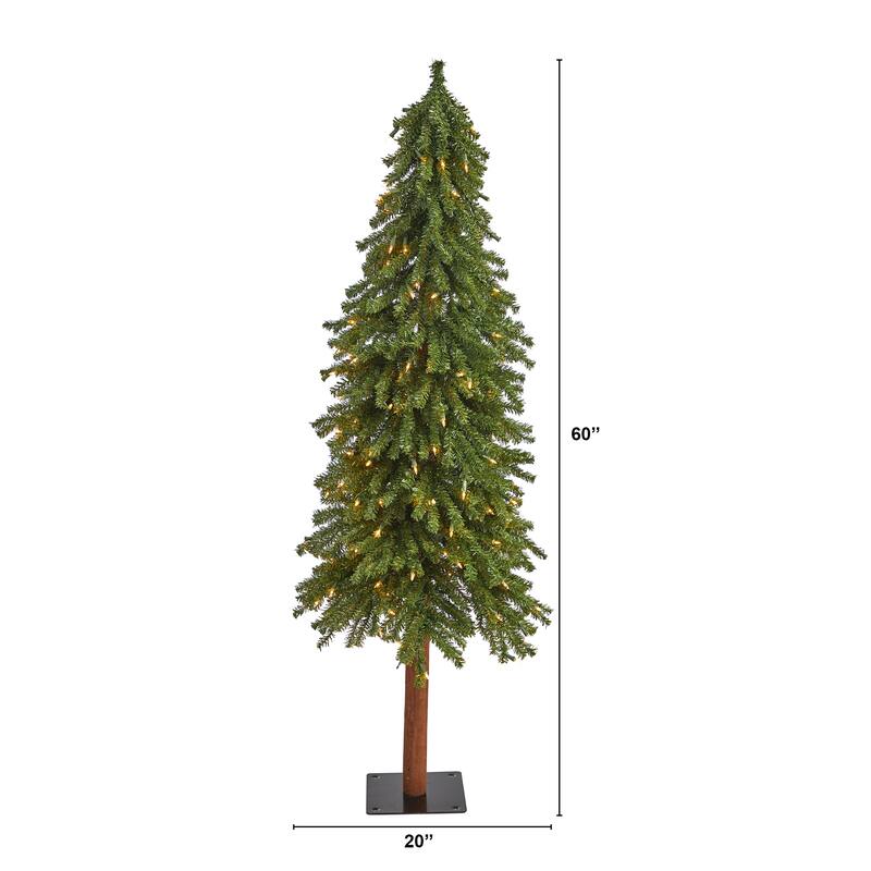 5' Grand Alpine Artificial Christmas Tree with 200 Clear Lights and 469 Bendable Branches on Natural Trunk