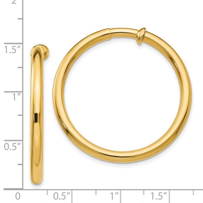 Curata 14k Yellow Gold Polished Non Pierced Hoop Earrings - 35x35mm