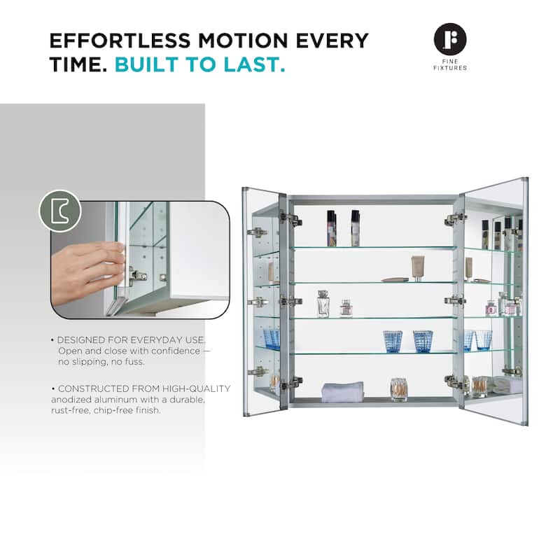 Bathroom Medicine Cabinet, Aluminum, Recessed/Surface Mount, Right/Left Hinged, Mirrored Interior