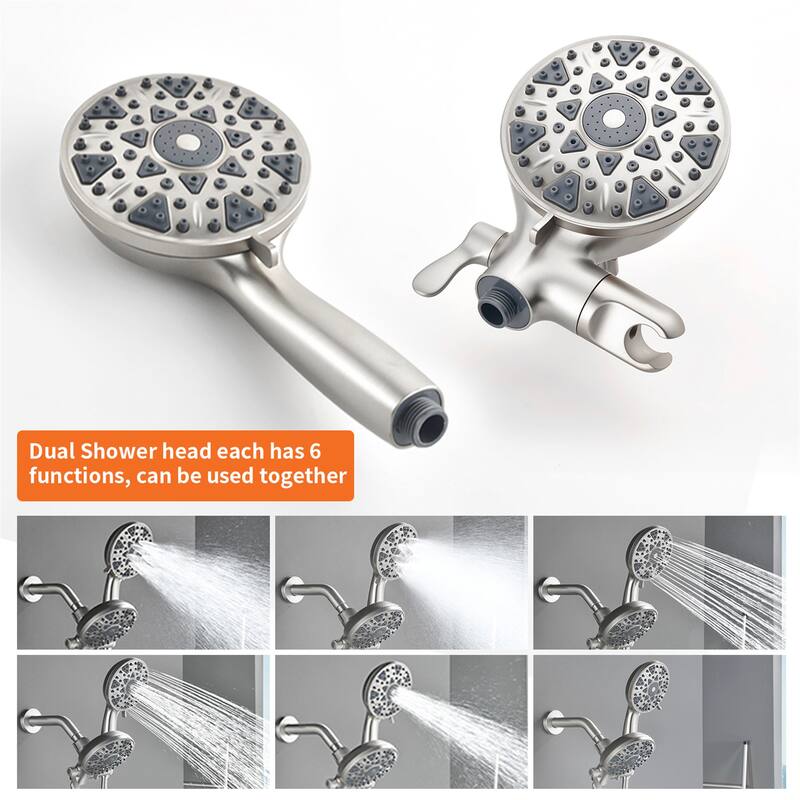 Wall Mount Dual Head Shower Faucet with Tub Spout Brass Complete Shower System with Handheld Shower Valve Included