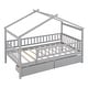 preview thumbnail 13 of 13, Gray Twin Size Wooden House Bed with Two Drawers and Fence