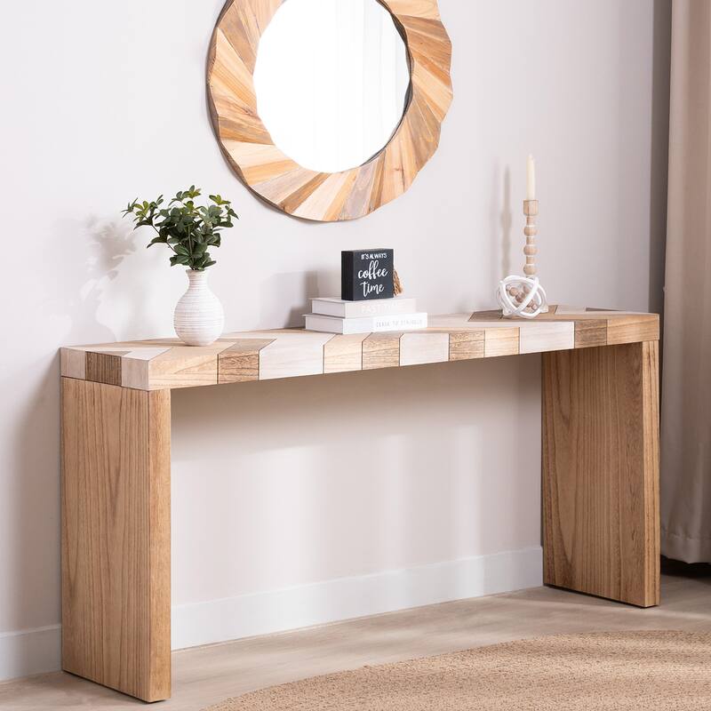 Modern Console Table, 62" Long Entryway Table with Chevron Patterned Top, Manufactured Wood Sofa Table for Hallway