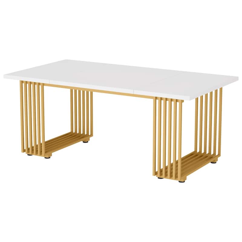 70.9"Modern Executive Desk, Large White Computer Desk with Gold Metal Legs, Wooden Office Desk for 6-8 People