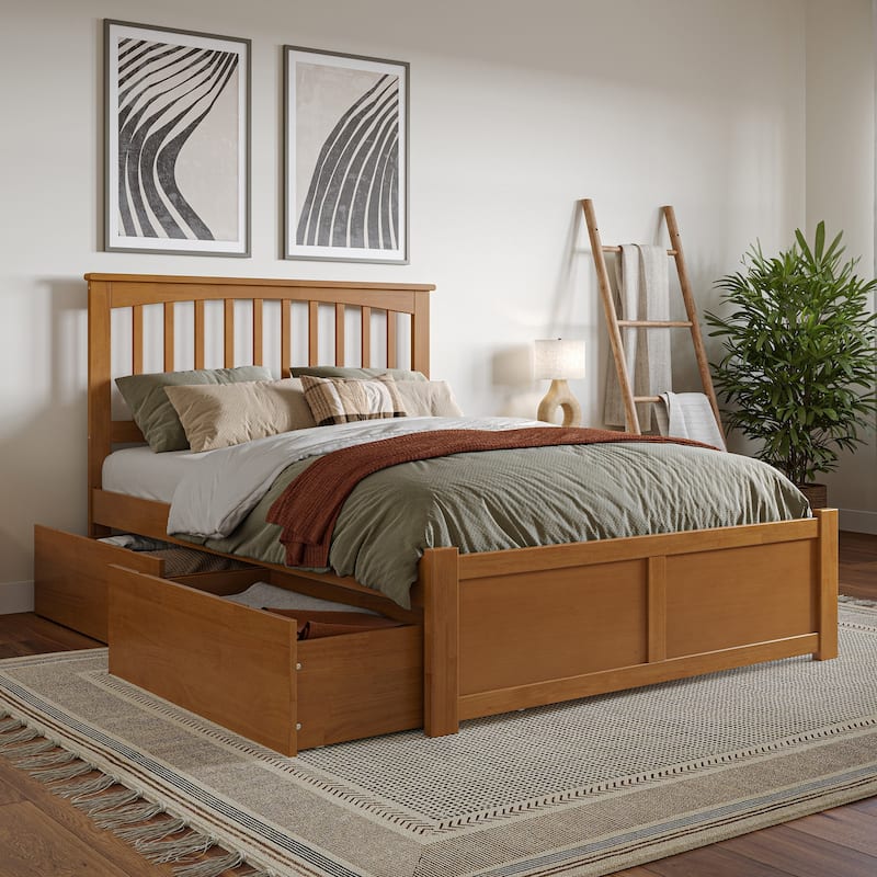 Solid Wood Platform Bed with Footboard & Storage Drawers - Full Size Bed Frame