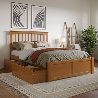 Solid Wood Platform Bed with Footboard & Storage Drawers - Full Size Bed Frame