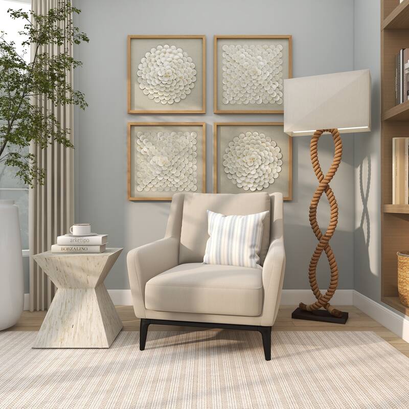 Brown Jute Rope Rope Room Floor Lamp with Linen Shade