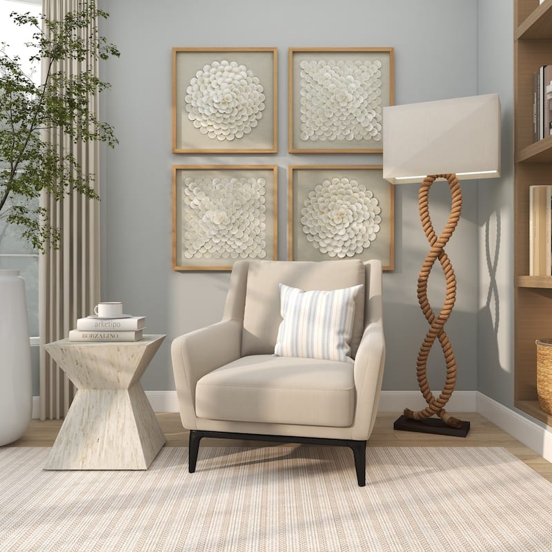 Brown Jute Rope Twisted Rope Room Floor or Table Lamp with Cream Linen Shade