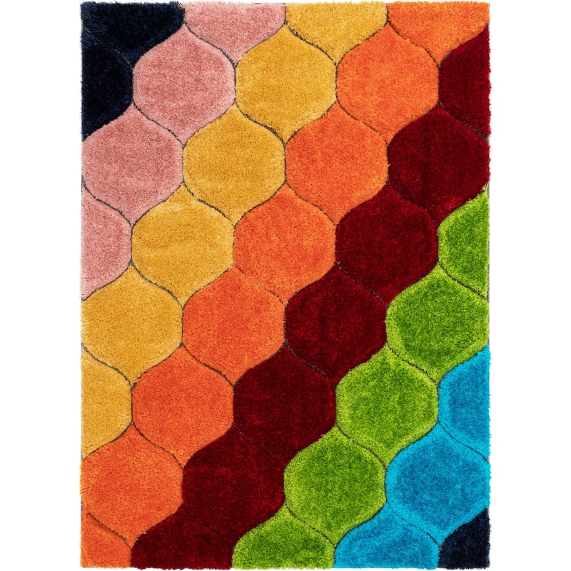 Well Woven San Francisco Rainbow Geometric Shag Area Rug - Multi - 5' 3" x 7' 3" - Rectangle