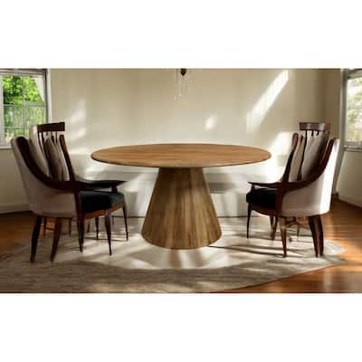 60" Natural Rounded Solid Wood Pedestal Base Dining Table