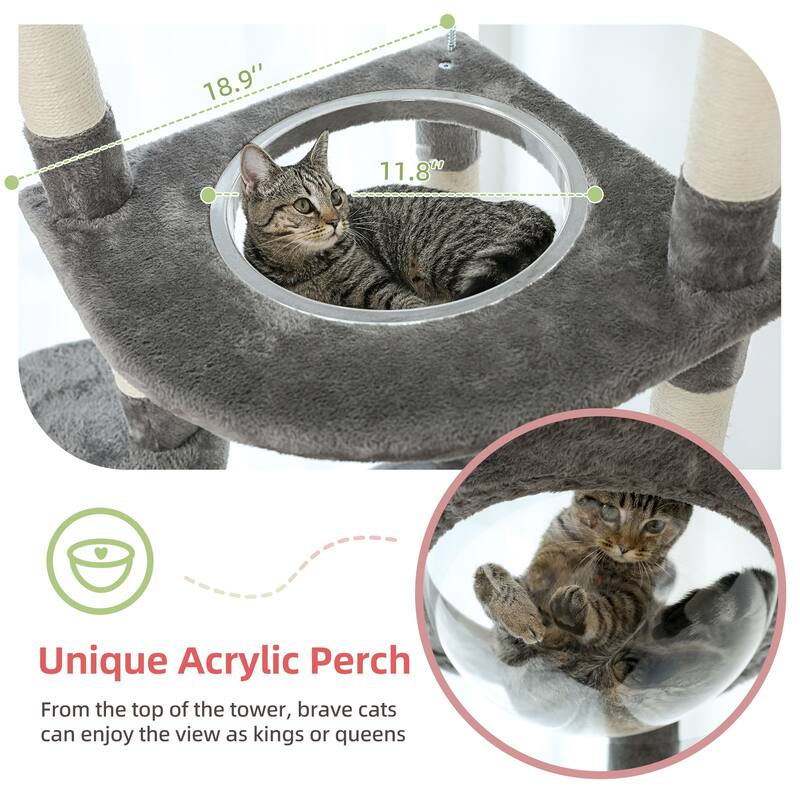 Height Adjustable Cat Tree with Scratching Posts, Cozy Condo, Perches & Hammoc