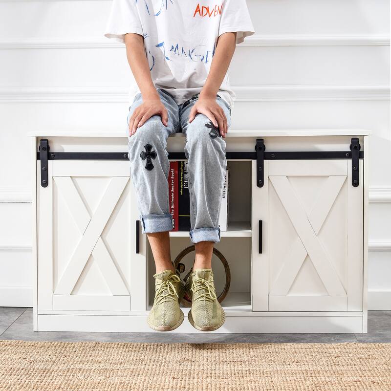 47" TV Stand with Barn Doors & 3-Layer Storage