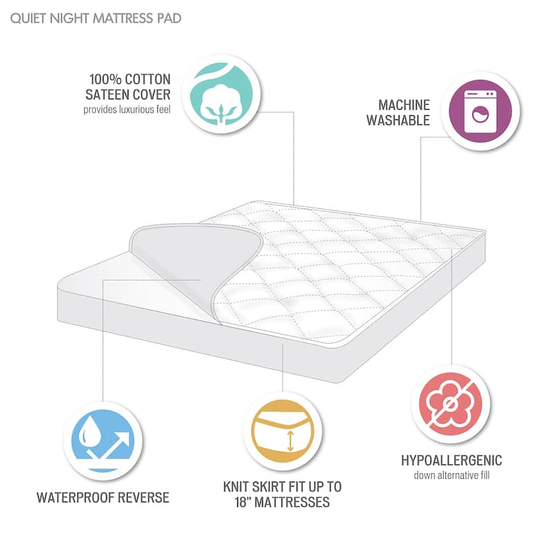 Madison Park Ensure White 300 Thread Count Cotton Sateen Waterproof Mattress Pad