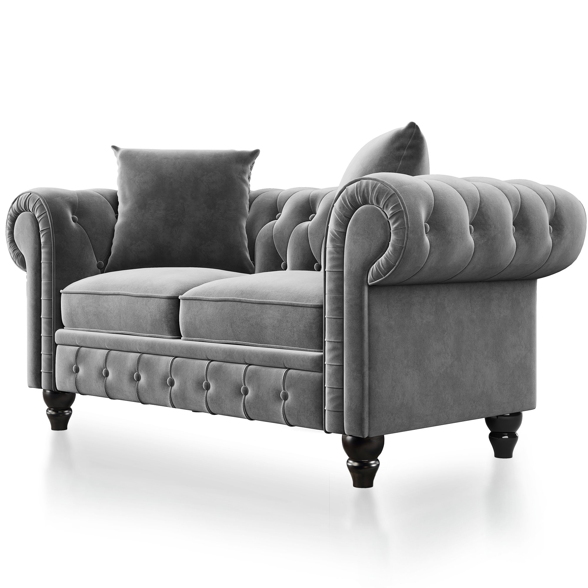 Kinwell Tufted Velvet Upholstered Loveseat Sofa Roll Arm Classic Chesterfield Sofa Set 2 Pillows Included On Sale Overstock 32400072
