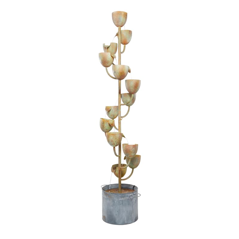 Metal Fountain with Cascading Cups - Copper - Roche River Decor - 13"W x 13"L x 75"H