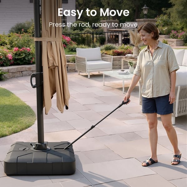 best heavy duty patio umbrella stand Choice Products 123lb Capacity Fillable Mobile Base Market for Patio, Deck, Poolside w/ 4 Wheels, 2 Locks, 2 Knobs, Wind-Resistant Design Made with a set of collapsible handles and four locking wheels to move your umbrella anywhere in your yard Aoodor Patio Umbrella Base with