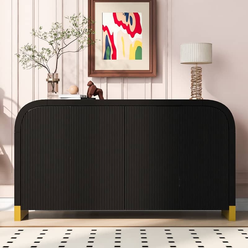59.8''W 4-door Cabinet with Adjustable Shelves - N/A - Black