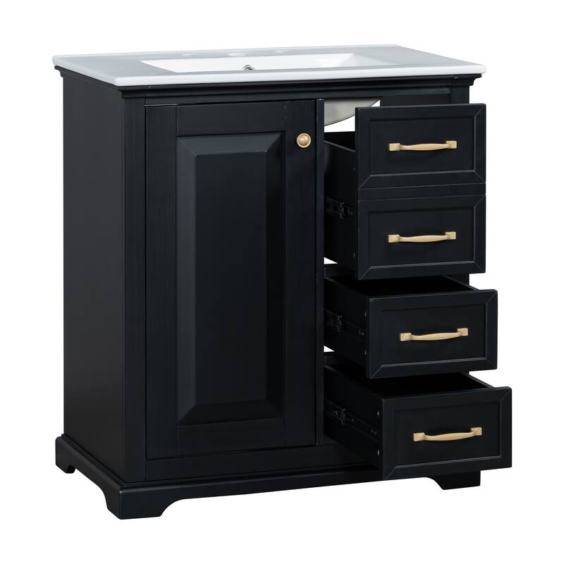 30 inch MDF Bathroom Vanity with Sink, One Package, Green Bathroom Cabinet with Drawers