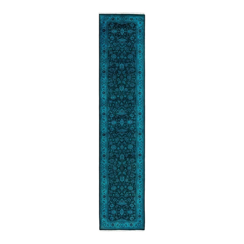 Overdyed, One-of-a-Kind Hand-Knotted Area Rug - Blue - 2' 6" x 12' 2"