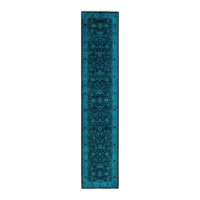 Overdyed, One-of-a-Kind Hand-Knotted Area Rug - Blue - 2' 6" x 12' 2"