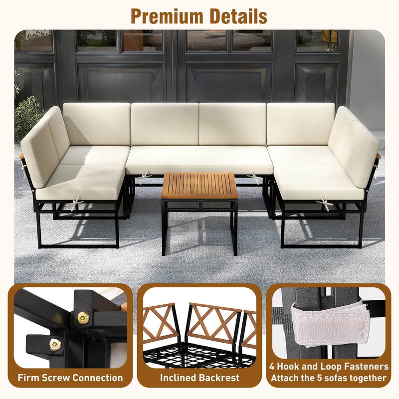Costway 6 PCS Outdoor Sectional Sofa Set Metal Conversation Set with - See Details
