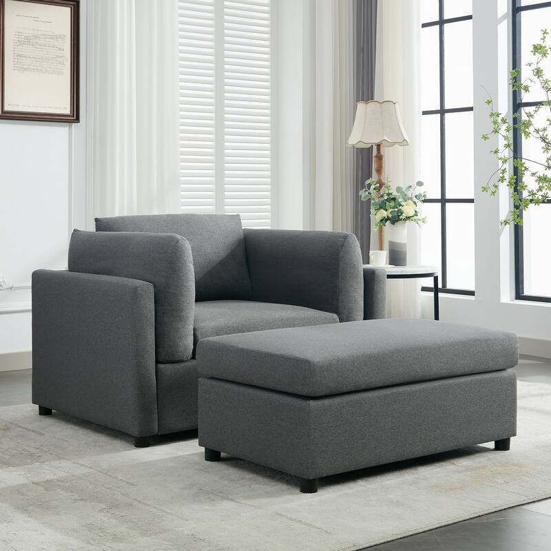 Modern Oversized Armchair with Ottoman, Single Sofa with Lumbar Support, Accent Chair, Reading Chair for Bedroom, Living Room