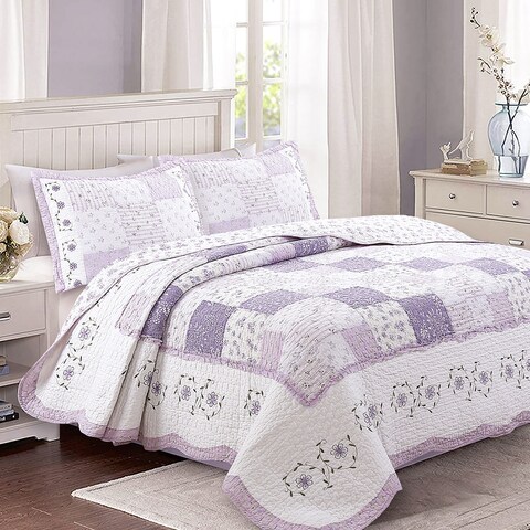 The Gray Barn Quay Road Lilac Patchwork Cotton Reversible Quilt Set