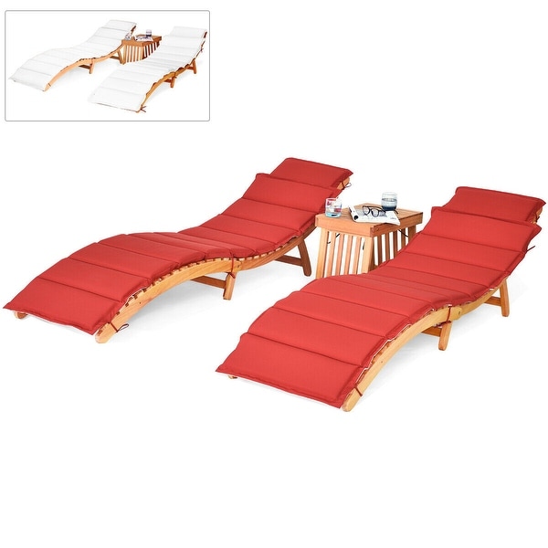 Shop 3PCS Wooden Folding Patio Lounge Chair Table Set - Natural - On