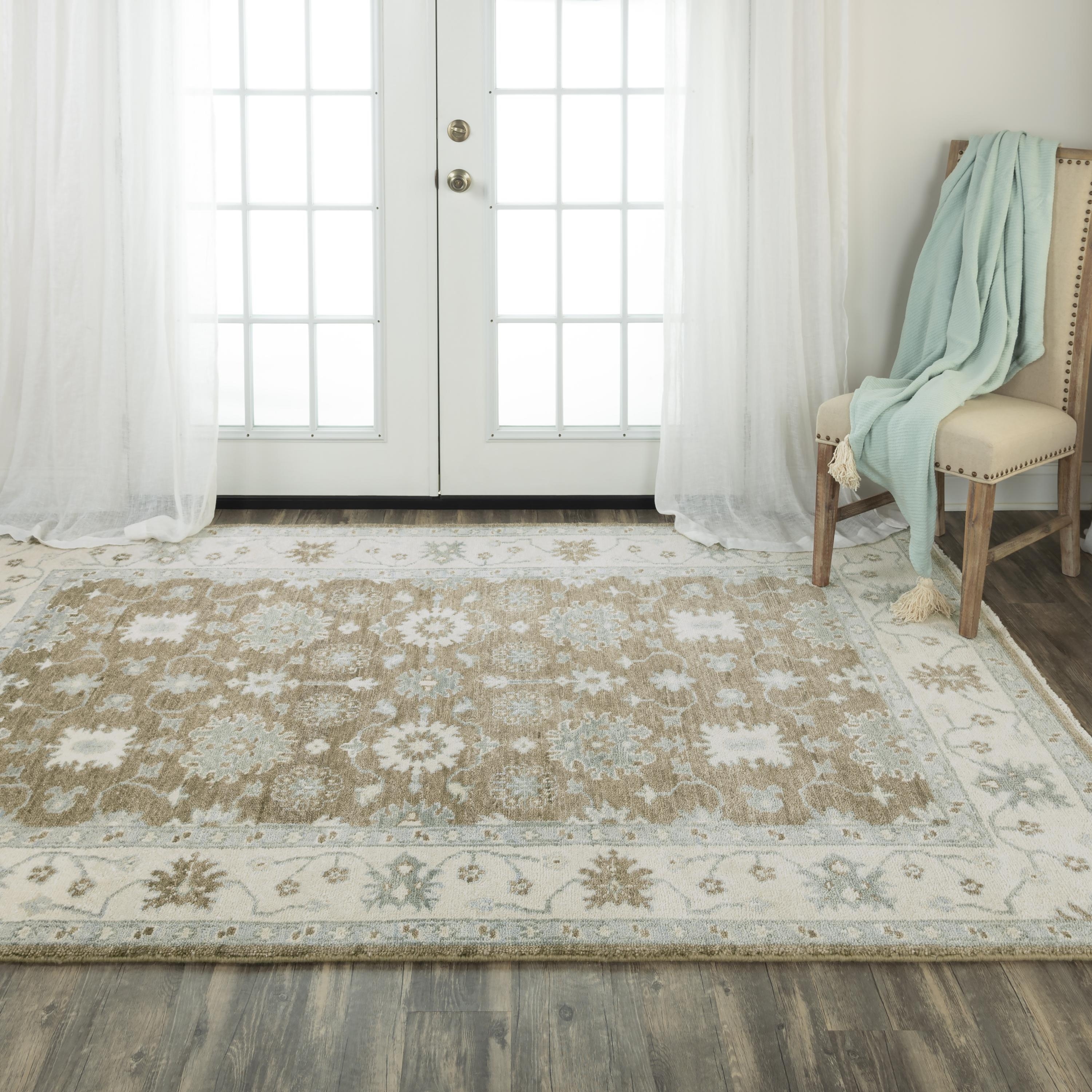 Alora Decor Abby Beige/Blue Floral Hand-knotted Wool Area Rug