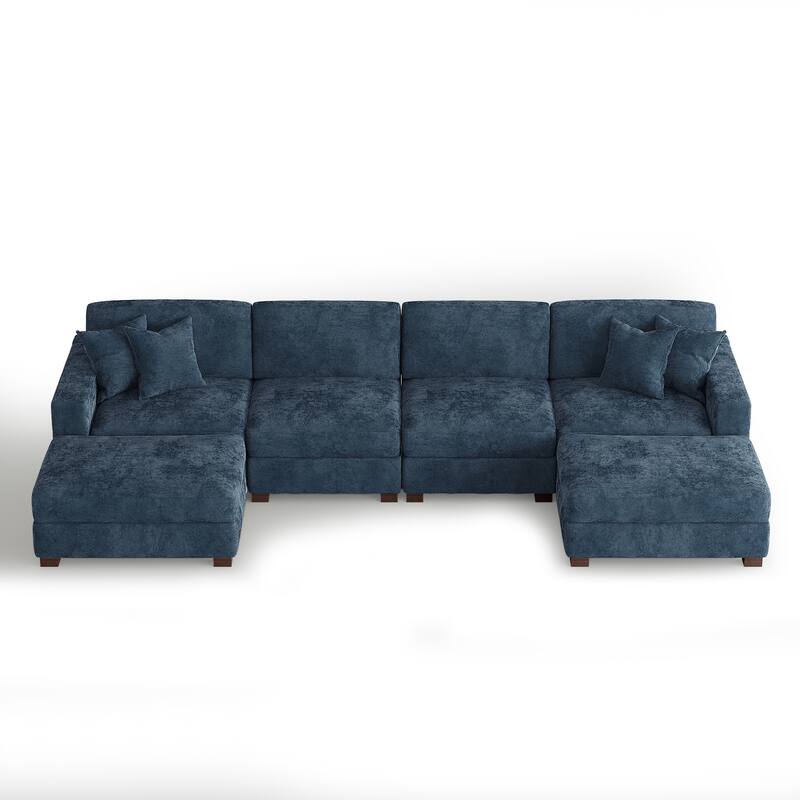 Modern Chenille Oversized Modular Sectional Sofa with 2 Ottoman