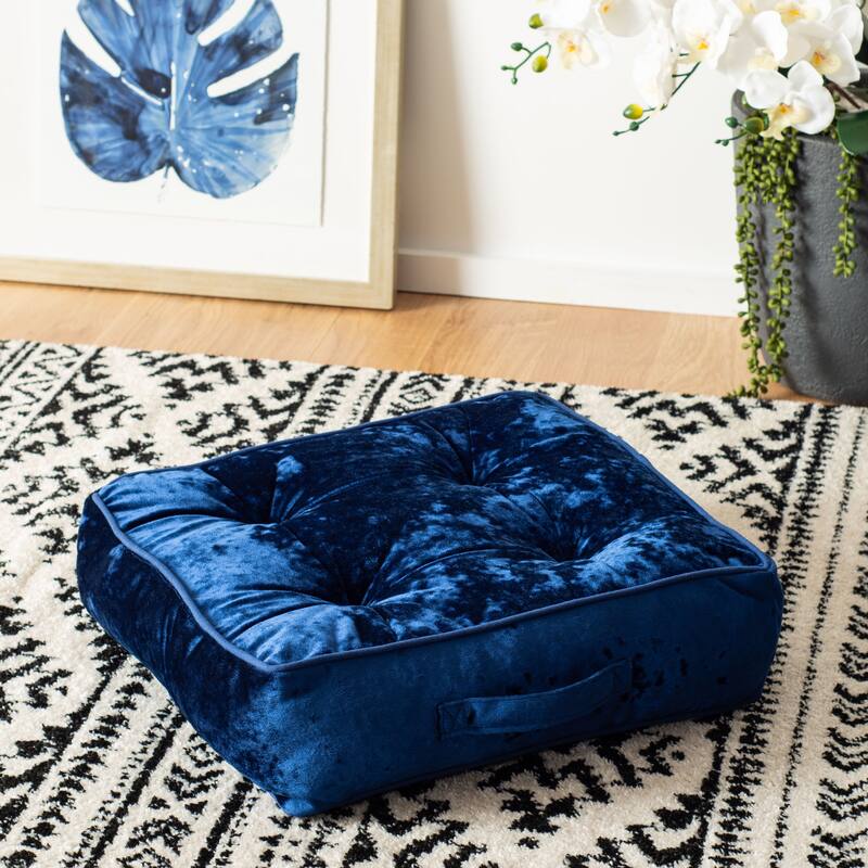 SAFAVIEH Lavonne Square Tufted Velvet Floor Pillow - Navy - 12Wx12L