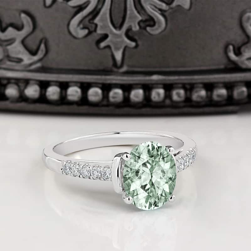 Auriya 1 1/5ct Fancy Oval Green Amethyst and Diamond Engagement Ring 1/6ctw 14k Gold