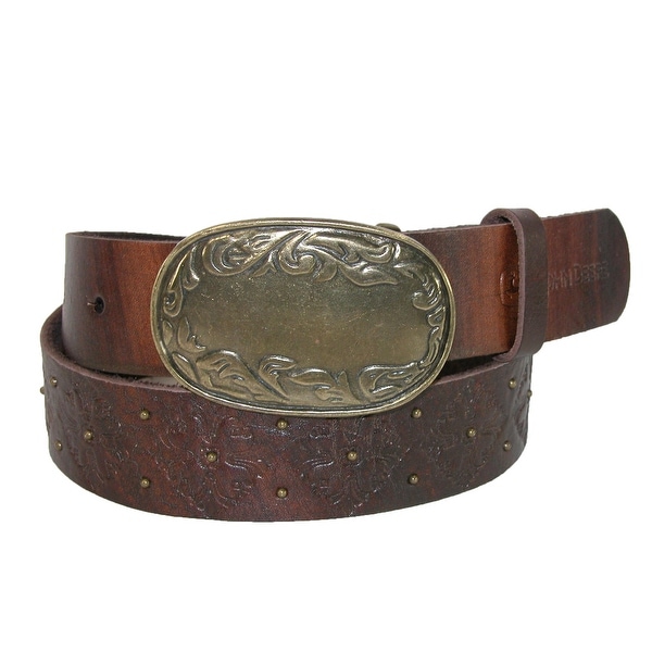 John Deere Women's Distressed Belt with Antiqued Floral Buckle
