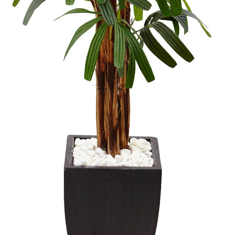 Artificial Palm Tree - 5.5ft Raphis Indoor Tree in Planter - Faux Tropical Plant Decor - Green - 51-60 Inches